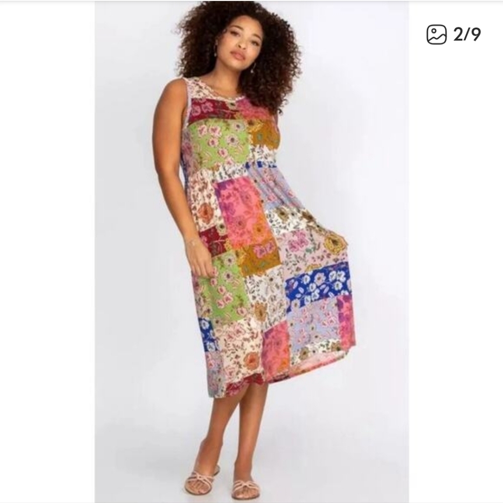 Johnny Was Cosmo Patchwork Tea Length Tank Dress - Picture 4 of 11